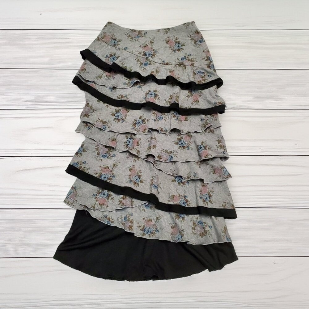 Sharon Tang Gray Floral Ruffe Skirt Size S